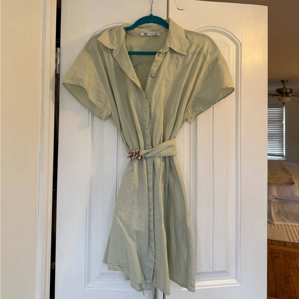 Zara Mint Green Button-Up Dress with belt